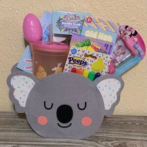 Kids Koala Gift Basket - Gray & Pink Plush Holder with Assorted Toys